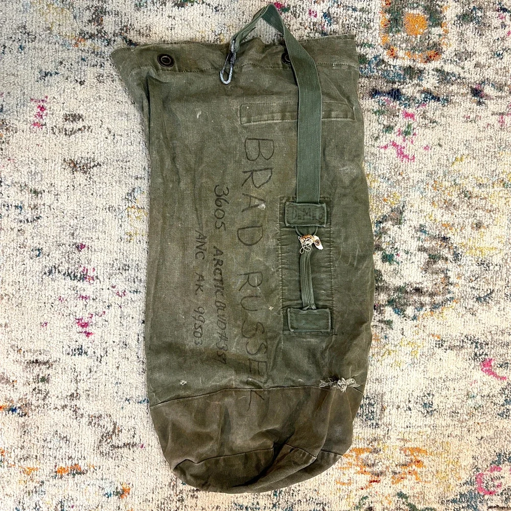 Vintage US Military Canvas Duffel Sea Bag Olive Drab Army Green USGI Gear